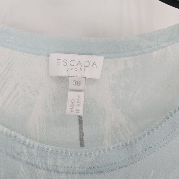 Escada Sport Light Blue Shear Palm Print Tee Shirt Blouse Women's Size 36 - Picture 4 of 7